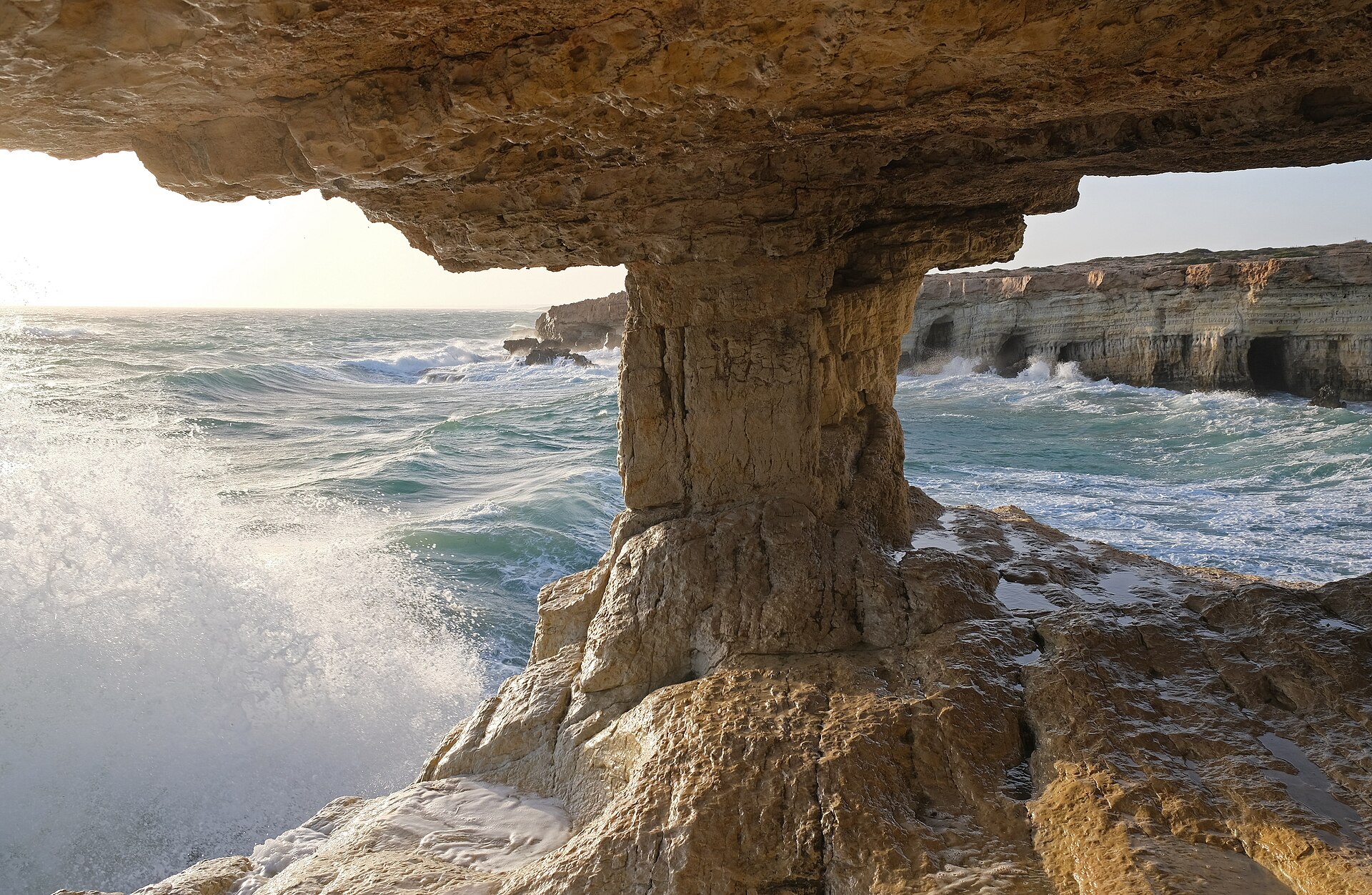 Limestone sea caves on the Cape Greco coast, Cyprus